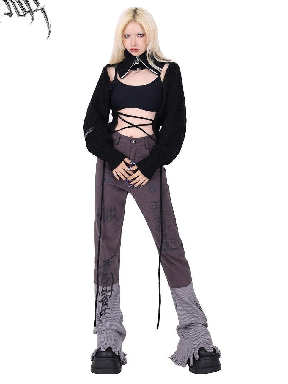 PINKSPINK Pentagram Cutout Double Zipper Tie Women's Acrylic Turtleneck Sweaters