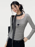 VEEMIX_Gray_Fine_Stripe_Ruched_Fake_Two_Piece_Women's_Lyocell_Long_Sleeve_T-shirts_1074711288239_MISSTT