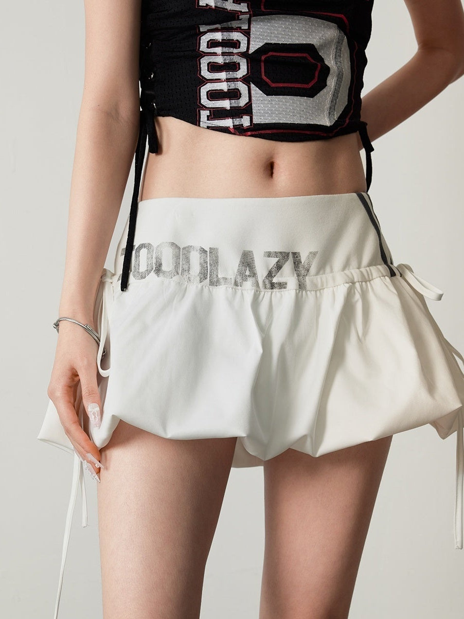 TOOOLAZY_White_Printed_Bubble_Hem_Elastic_Mid_Waist_Women's_Polyester_Mini_Skirts_1042960478985_MISSTT