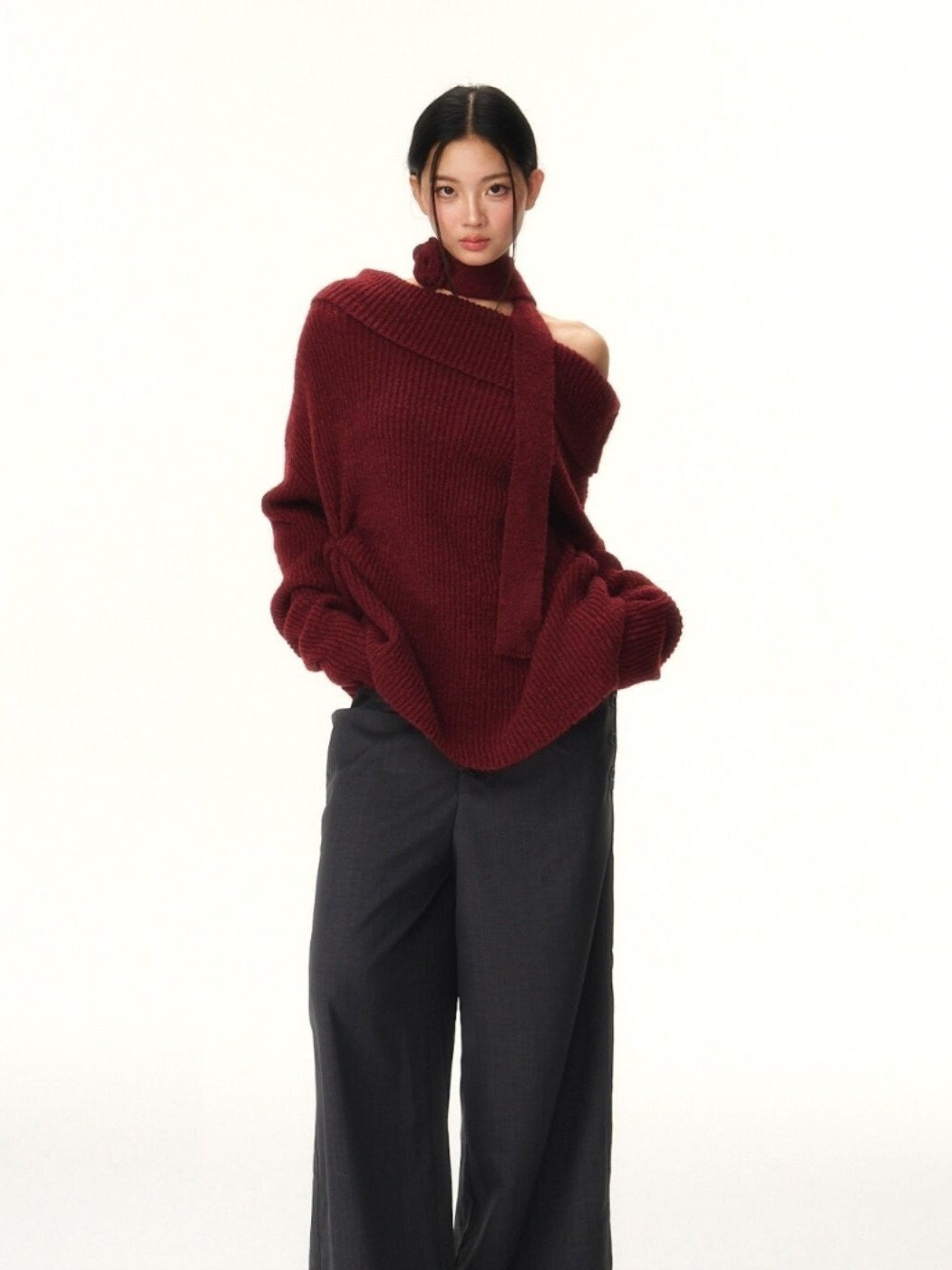 RedBling_Two_Tone_Bateau_Neck_Slouchy_Women's_Knit_Off-shoulder_Sweaters_831592698098_MISSTT