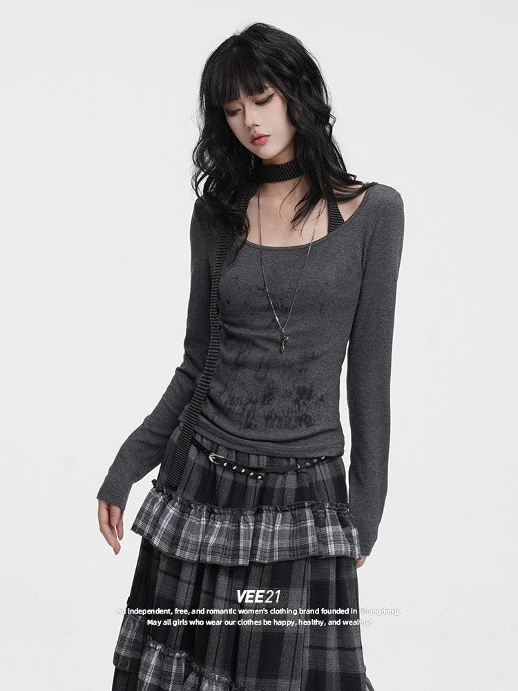 VEEMIX_Black_Printed_Faux_Layered_Crewneck_Women's_Viscose_Blend_Long_Sleeve_T-shirts_979558707381_MISSTT