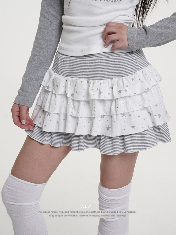 VEEMIX_Black_Star_Print_Layered_Pleated_Cake_Women's_Cotton_Stretch_Mini_Skirts_992455897993_MISSTT