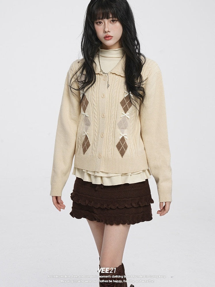 VEEMIX_Diamond_Argyle_Peter_Pan_Collar_Bow_Knit_Buttons_Women's_Viscose_Cardigans_997688523727_MISSTT