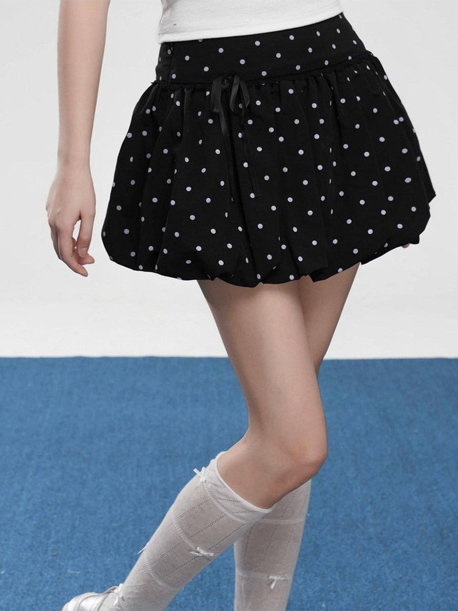 VEEMIX Gray Polka Dot Puff Balloon Bow Women's Polyester Cotton Mini Skirts