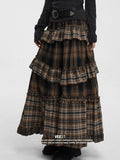 VEEMIX_Black_Gray_Plaid_Ruffle_Lace_Patchwork_Women's_Poly_Cotton_Blend_Tiered_Skirts_980765607606_MISSTT
