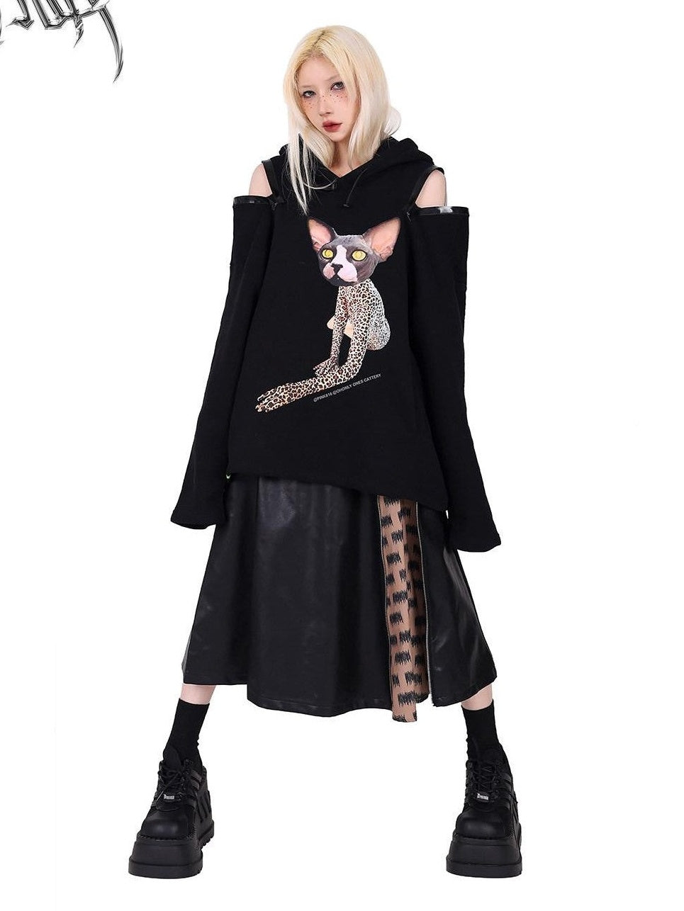 PINKSPINK Rock Colorblock Zipper Lettering Aline Women's Faux Leather Skirts