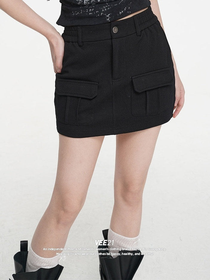 VEEMIX_Dark_Gray_Bodycon_Pocket_Elastic_Mid_Waist_Women's_Cotton_Blend_Mini_Skirts_1021027150223_MISSTT