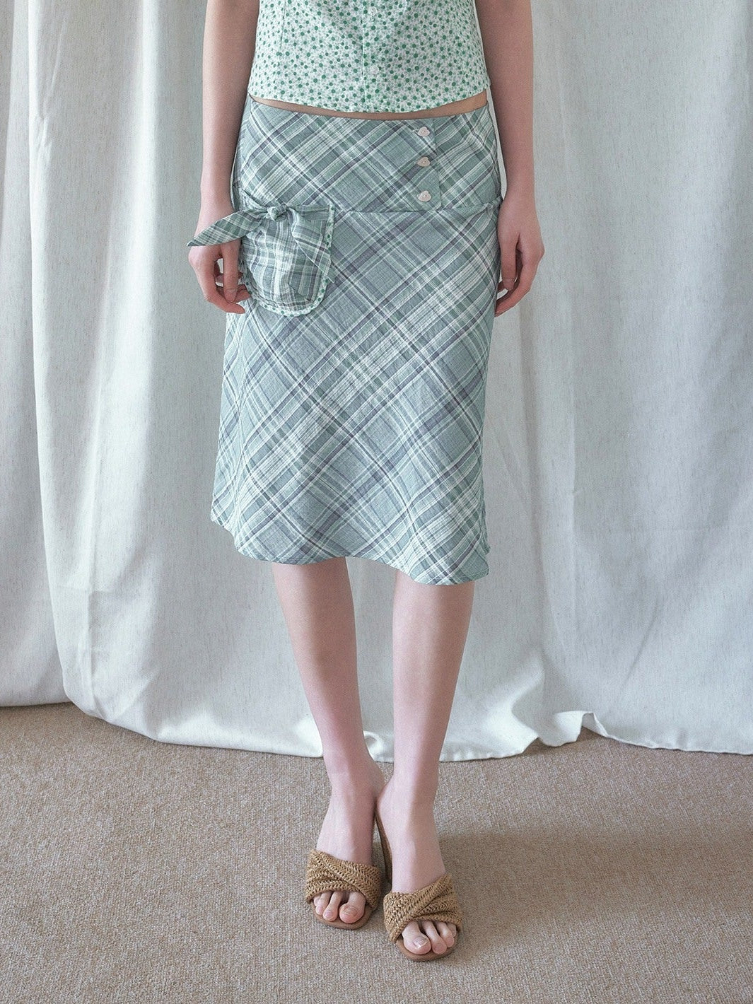 SENSELF_Mint_Green_Blue_Vintage_Plaid_Bias_Cut_Low_Waist_Women's_Mermaid_Skirts_1051899925376_MISSTT