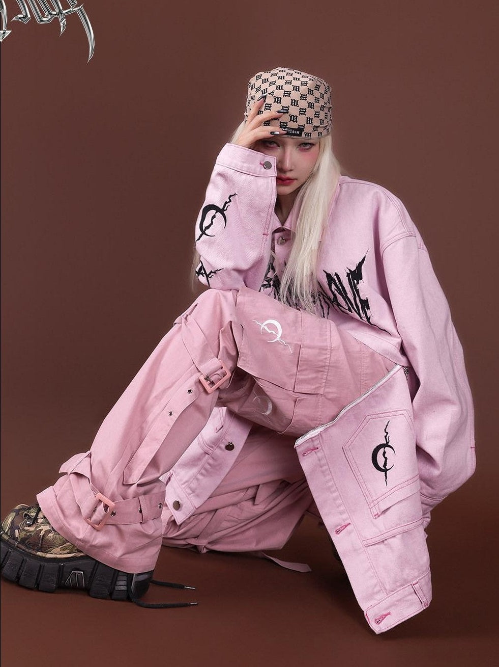 PINKSPINK Reconstructed Deconstructed Embroidered Polo Women's Cotton Matching Skirt Sets