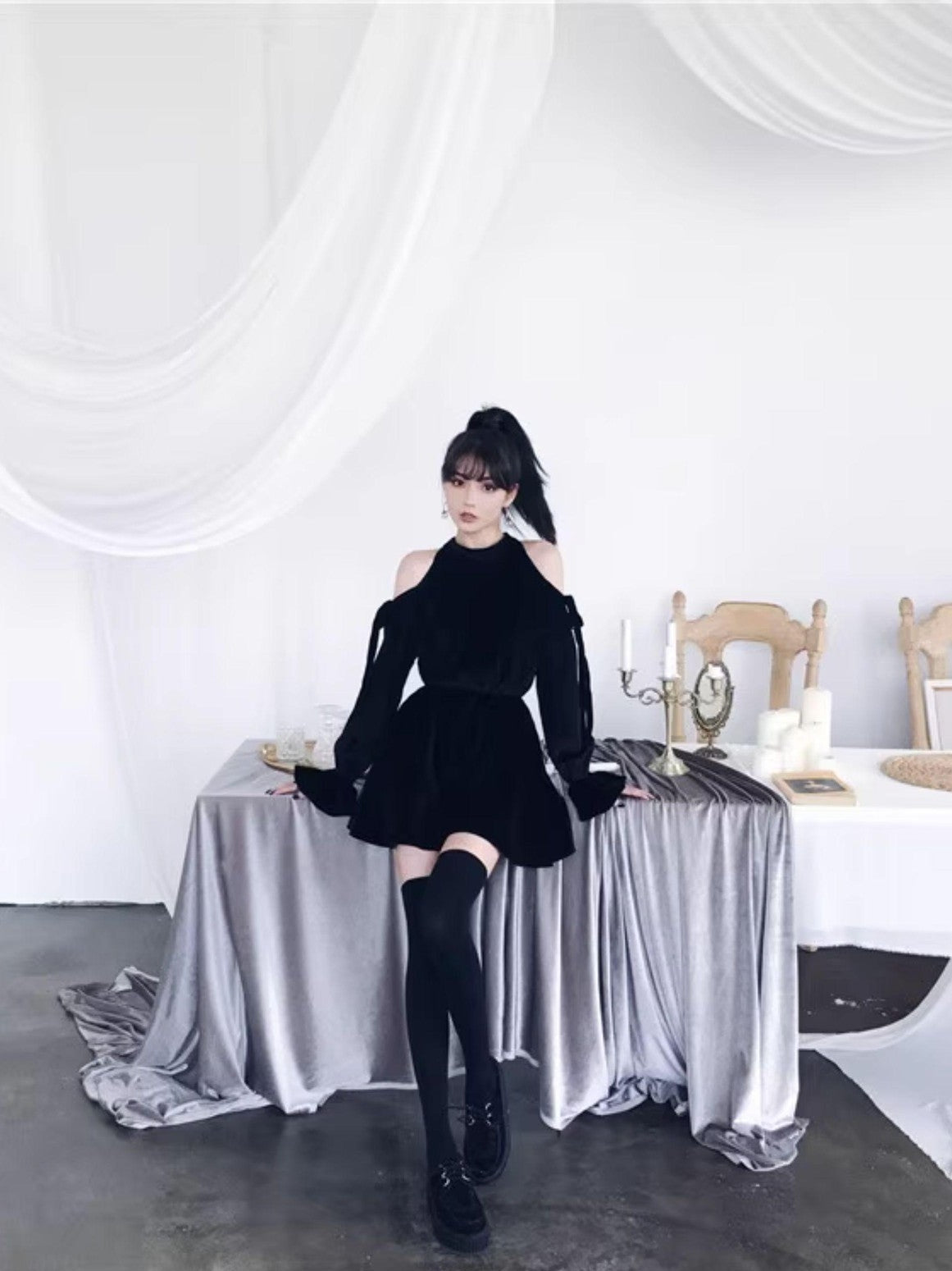VOCK Black Anti Slip Thigh High Solid Slimming Women's Velvet Hold Up Socks