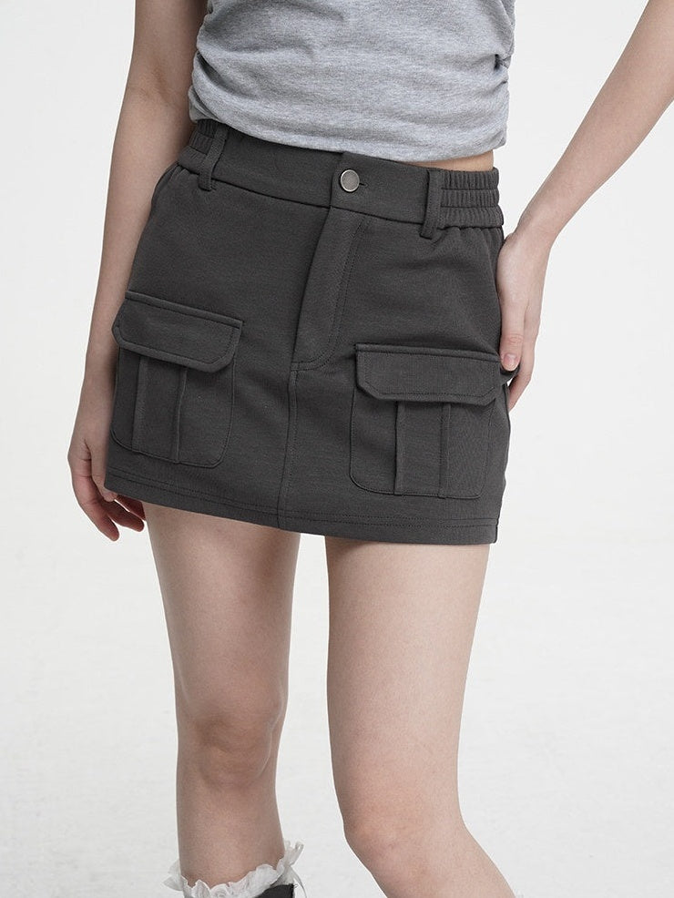 VEEMIX_Dark_Gray_Bodycon_Pocket_Elastic_Mid_Waist_Women's_Cotton_Blend_Mini_Skirts_1021027150223_MISSTT