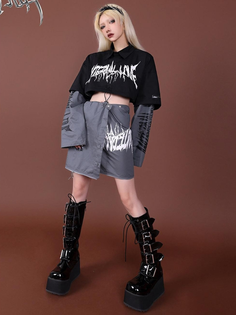 PINKSPINK Colorblock Printed Convertible Oversized Polo Women's Matching Skirt Sets