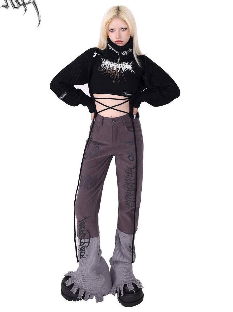 PINKSPINK Pentagram Cutout Double Zipper Tie Women's Acrylic Turtleneck Sweaters