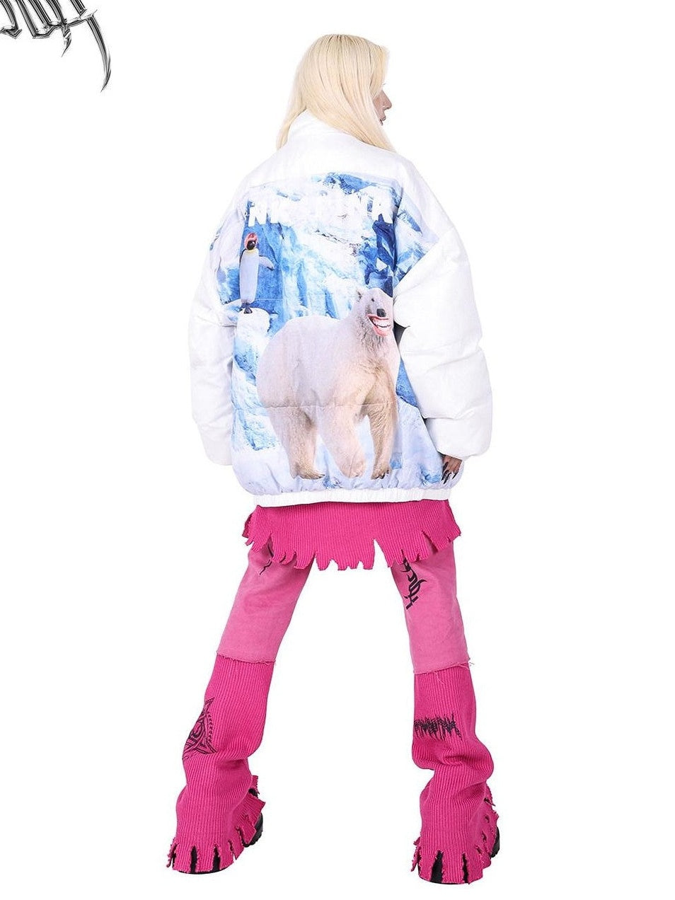 PINKSPINK Snow Mountain Polar Bear Print Stand Collar Women's Cotton Padded Puffer Jackets