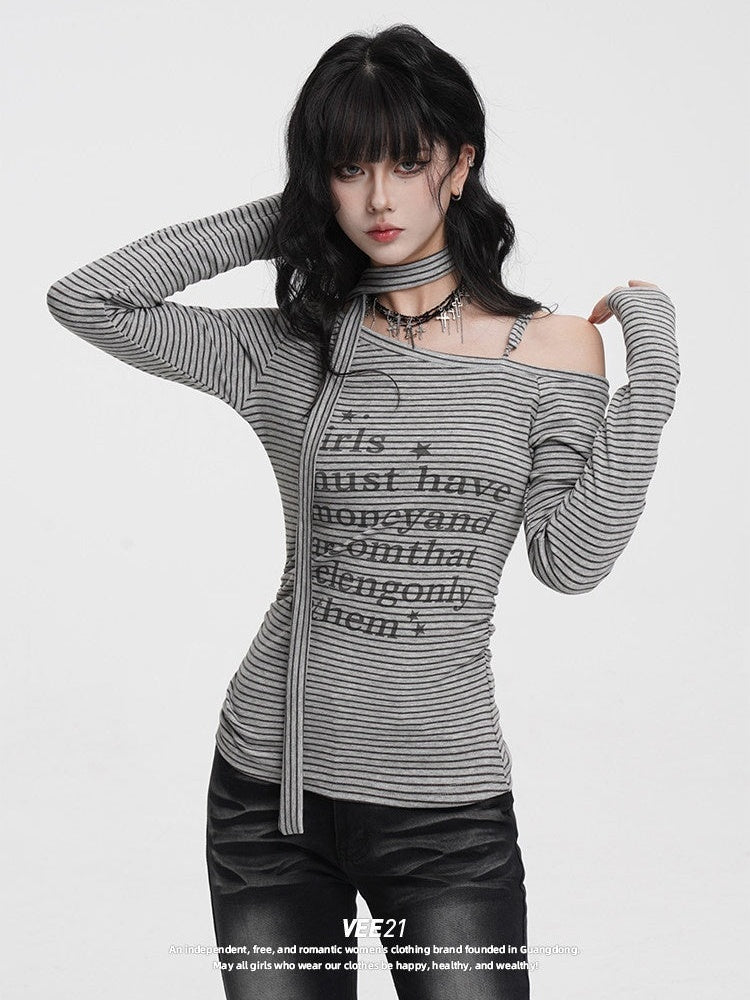 VEEMIX_Striped_Asymmetric_Off_Shoulder_Printed_Women's_Long_Sleeve_T-shirts_980537955964_MISSTT