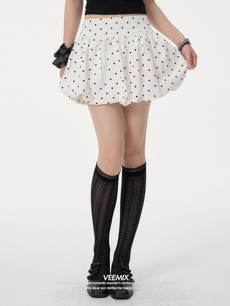 VEEMIX Gray Polka Dot Puff Balloon Bow Women's Polyester Cotton Mini Skirts