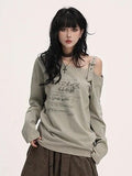 VEEMIX_Khaki_Letter_Print_Asymmetric_One_Shoulder_Women's_Long_Sleeve_T-shirts_970487924604_MISSTT