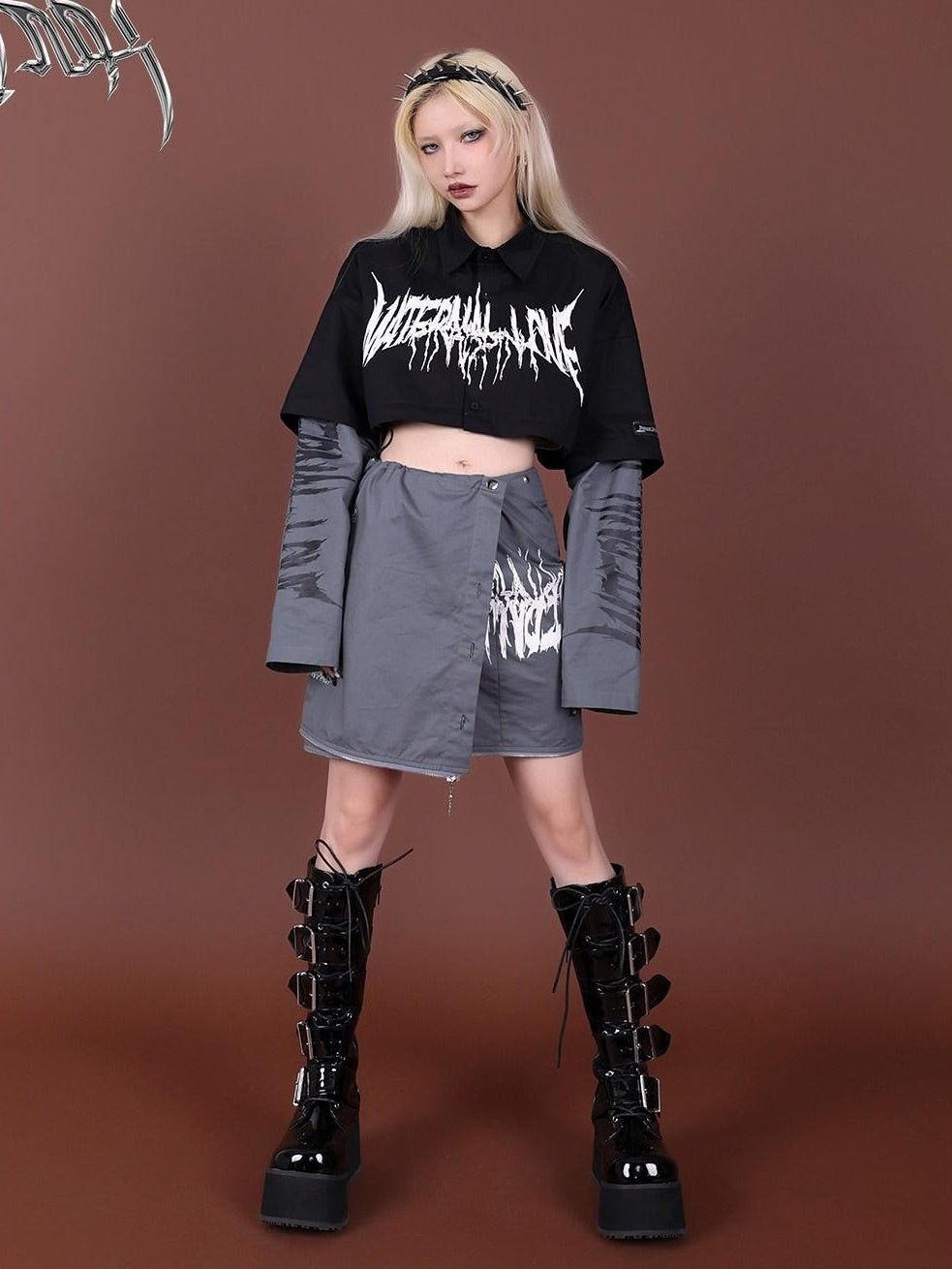 PINKSPINK Colorblock Printed Convertible Oversized Polo Women's Matching Skirt Sets