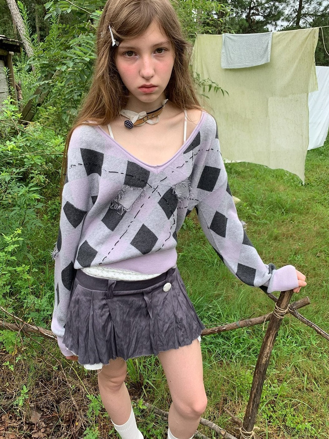 UNIVERSE_V-neck_Distressed_Fringed_Argyle_Color_Block_Women's_Wool_Blend_Sweaters_1079778077615_MISSTT