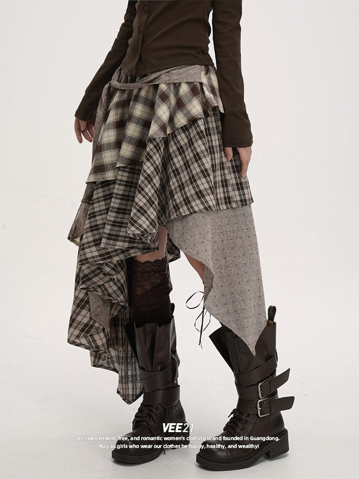 VEEMIX_Plaid_Asymmetrical_Hem_High_Waist_Tie_Patchwork_Women's_Maxi_Skirts_971292748898_MISSTT