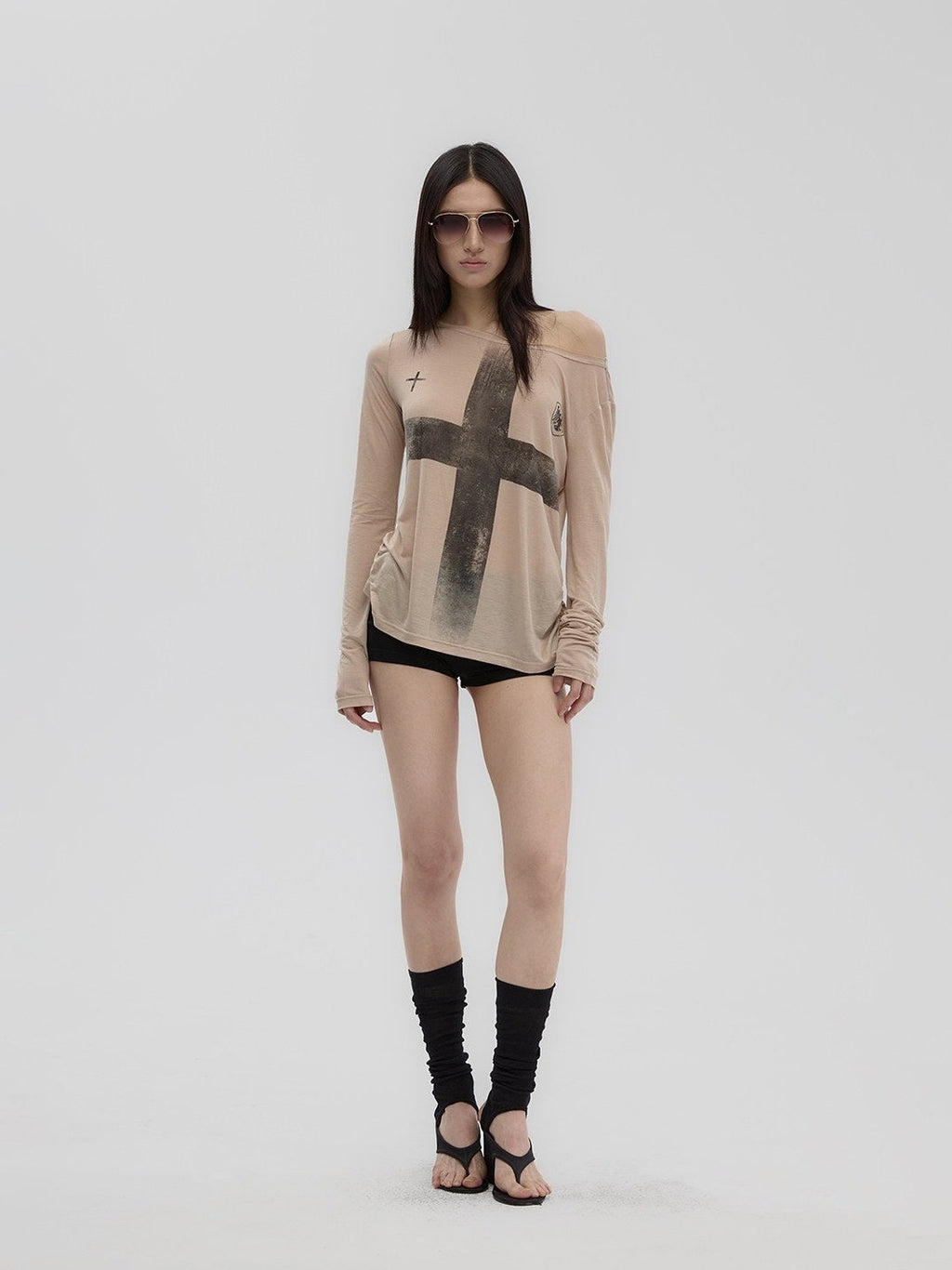 Fanptntox_Distressed_Cross_Print_Slanted_Shoulder_Women's_Lyocell_Long_Sleeve_T-shirts_931155858082_MISSTT