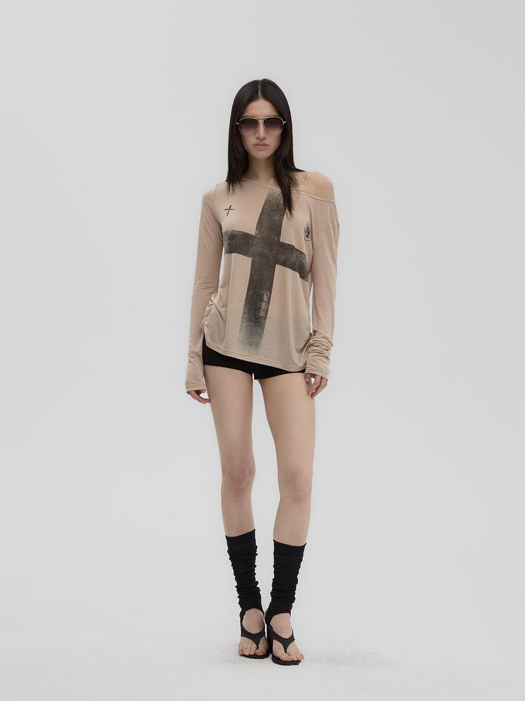 Fanptntox_Distressed_Cross_Print_Slanted_Shoulder_Women's_Lyocell_Long_Sleeve_T-shirts_931155858082_MISSTT