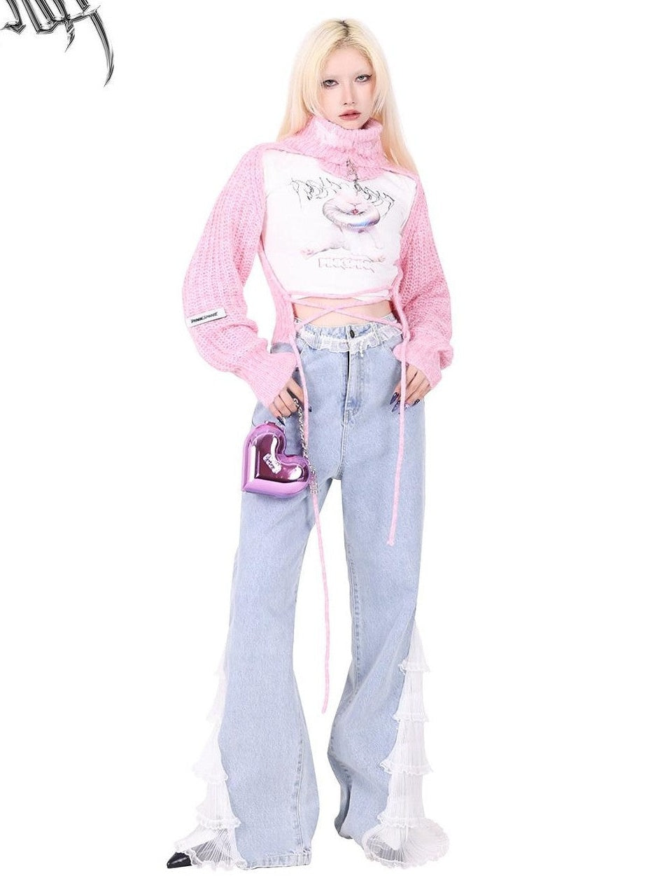 PINKSPINK Pentagram Cutout Double Zipper Tie Women's Acrylic Turtleneck Sweaters