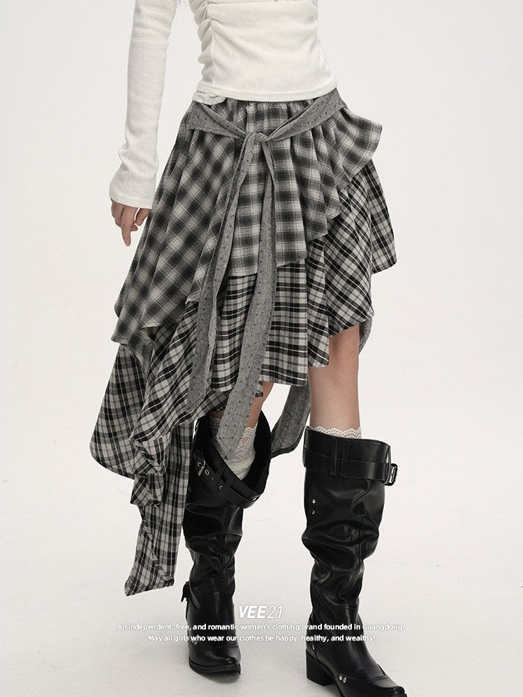 VEEMIX_Plaid_Asymmetrical_Hem_High_Waist_Tie_Patchwork_Women's_Maxi_Skirts_971292748898_MISSTT