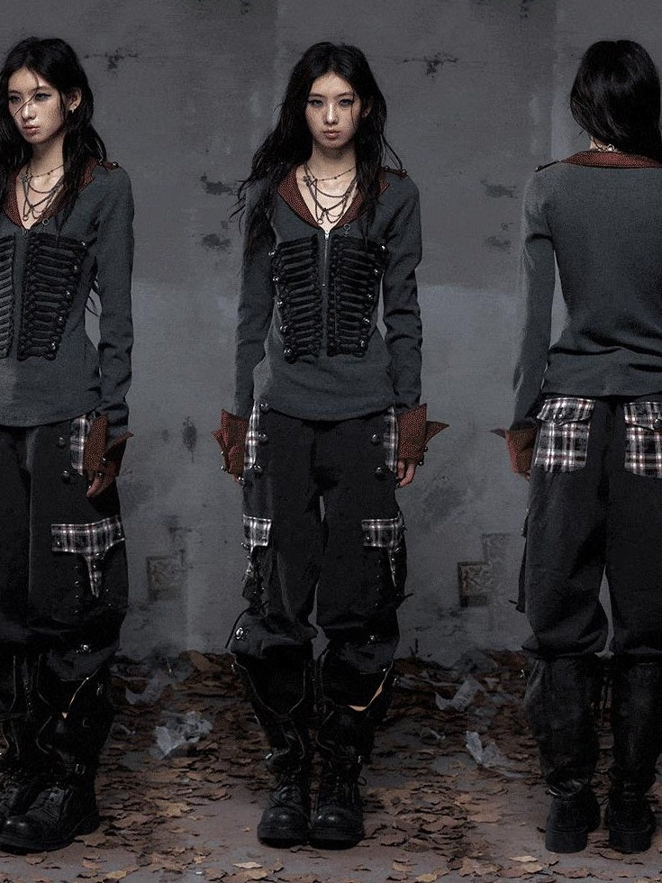 NO ROMANCE Pure Cotton Punk Patchwork Loose Fit Natural Waist Button Fly Women Pants Chinos