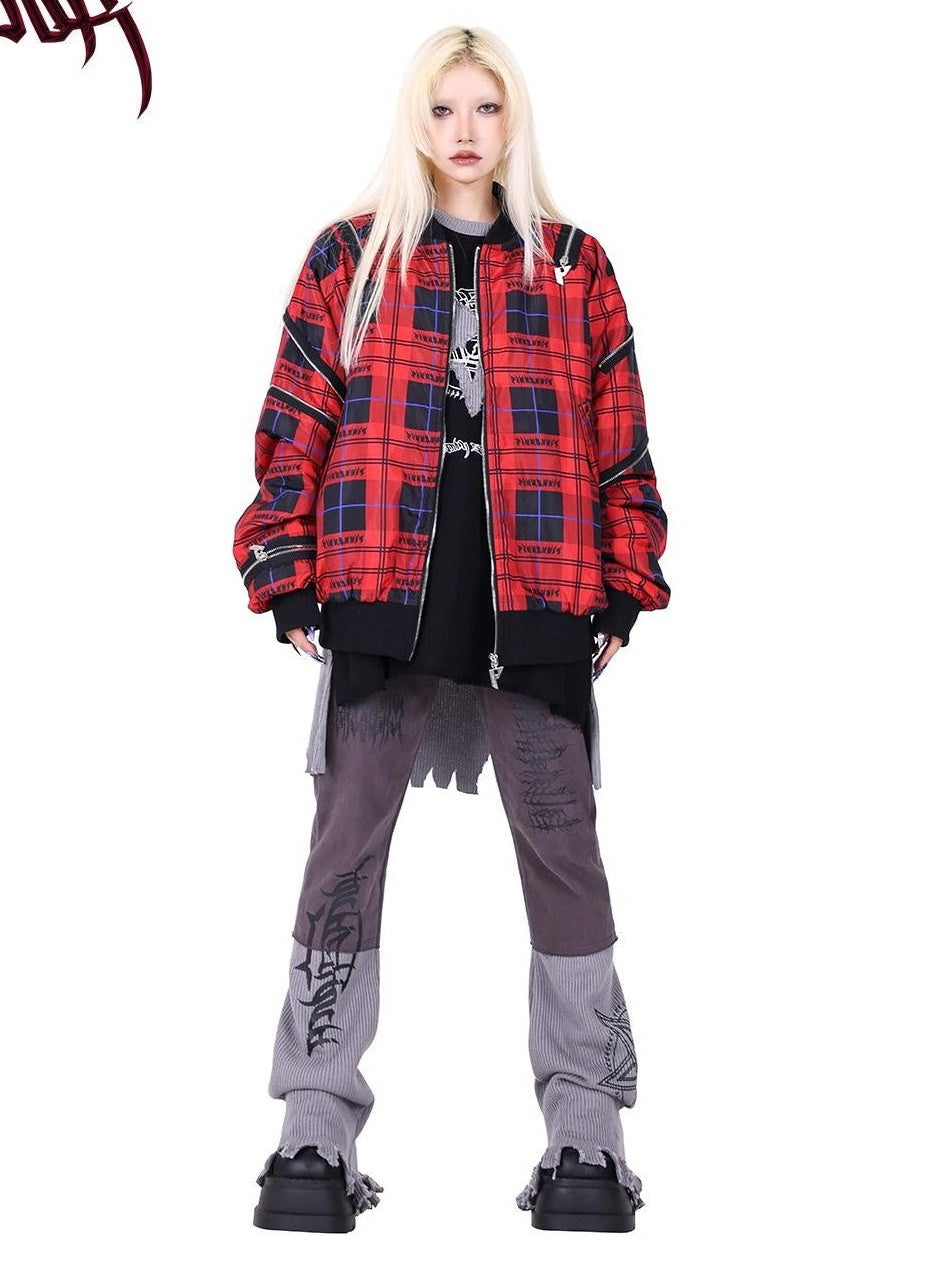 PINKSPINK Pink Embroidered Asymmetrical Distressed Pentagram Women's Cotton Flare Jeans
