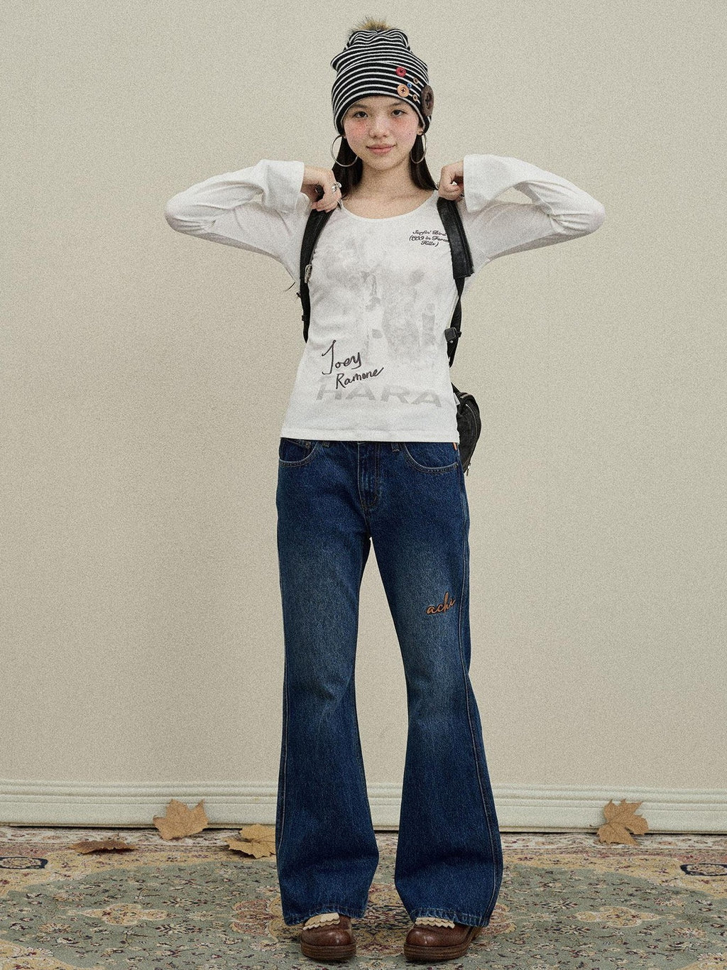 Achihara Slight Embroidered Distressed Wash Slim Women'S Denim Flare Jeans