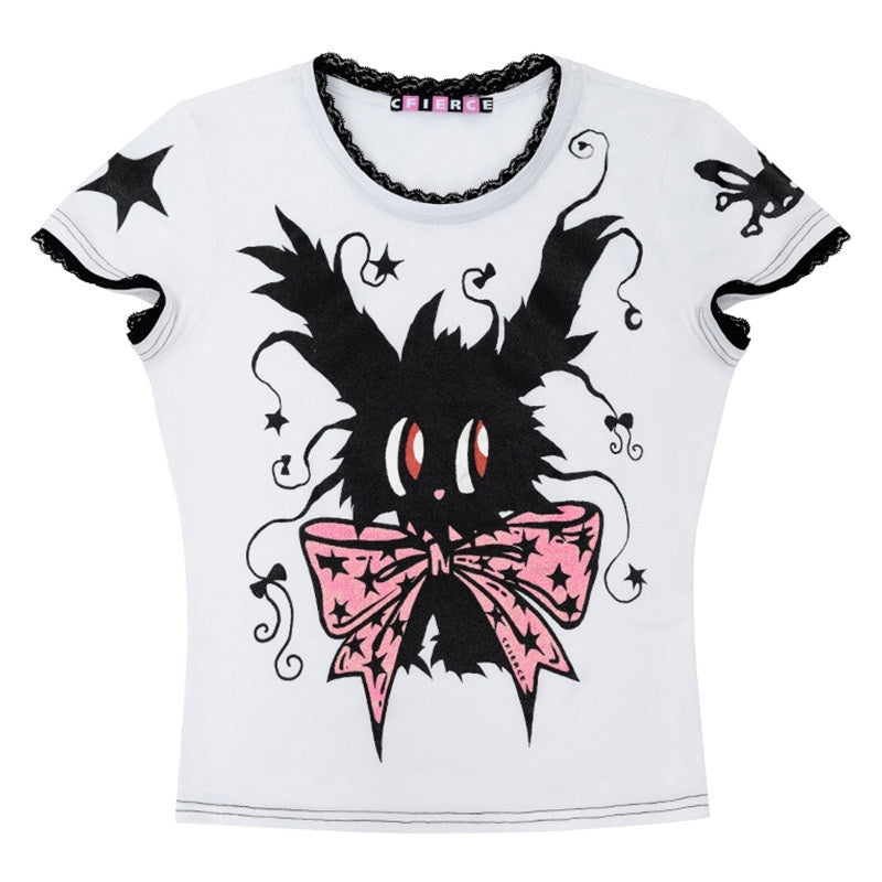 CFIERCE_Slim_Casual_Linen_Cropped_Printed_Butterfly_Bow_Animal_Print_Women_Pullover_MISSTT