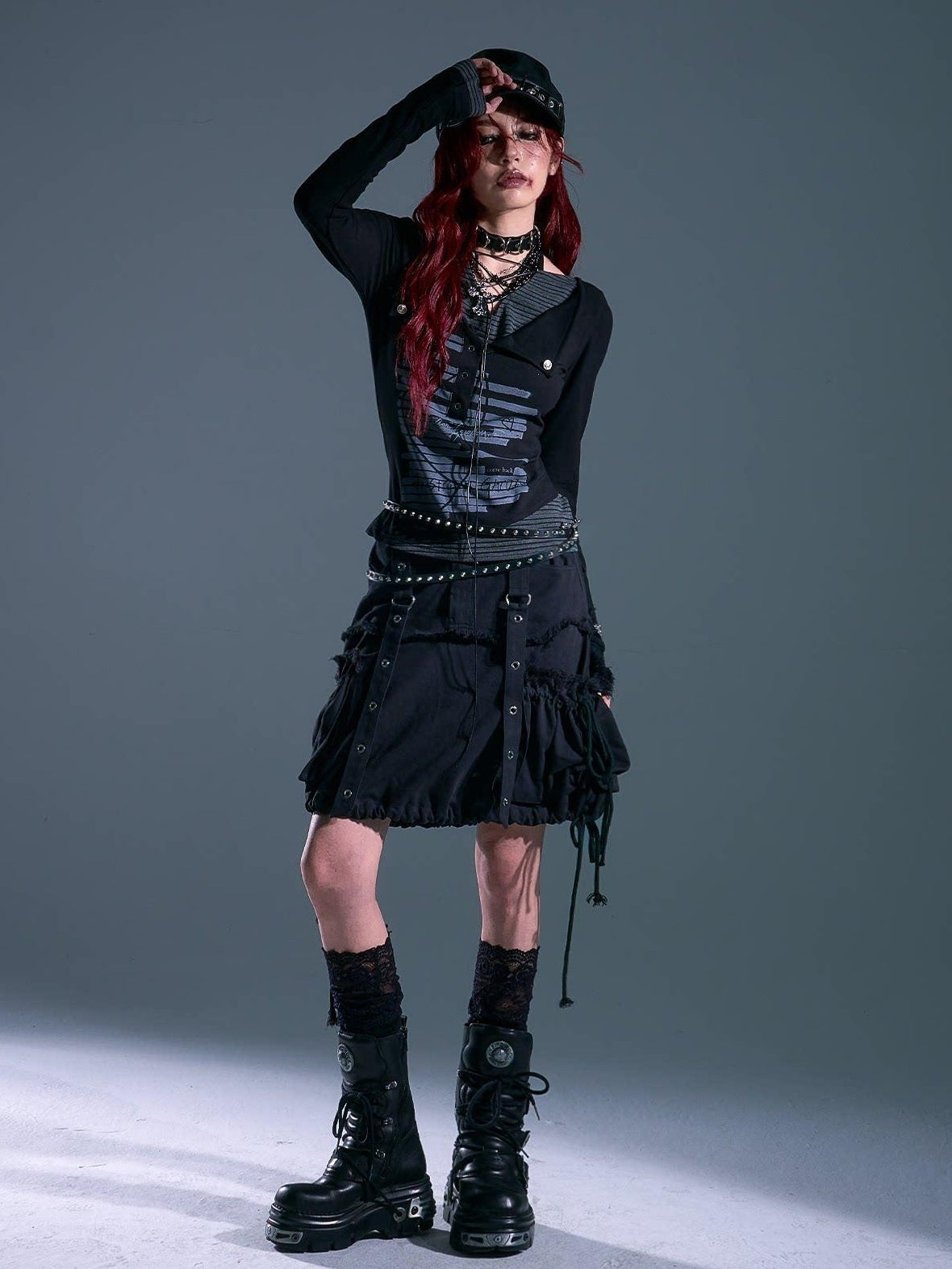 Frustration Garden Drawstring Pocket Punk Bubble Shape Mid Waist Casual City Campus Mini Skirts