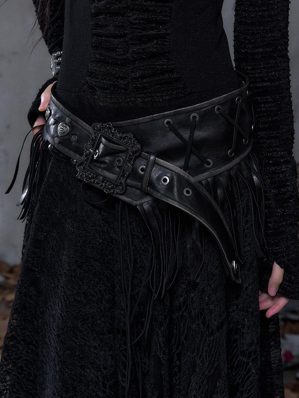 NO ROMANCE Leather Tassel Accent Vintage Punk Pin Buckle Women Metal Hardware Belts