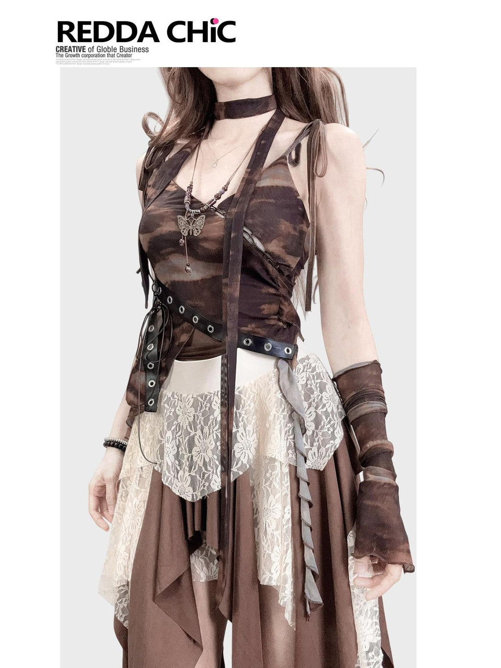 ReddaChic Lightweight Mint Fiber American Short Strap Outerwear Women Brown Garter Belts
