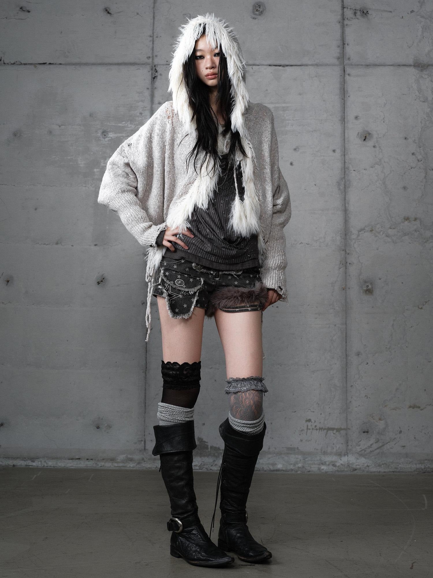 NO ROMANCE Cozy Wool Blend Vintage Loose Fringe Batwing Cardigan Women Knit Sweaters