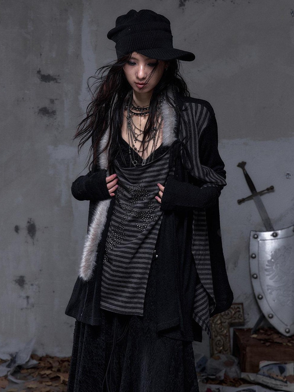 NO ROMANCE Cozy Soft V-neck Vintage Loose Striped For Women Knitwear Cardigans