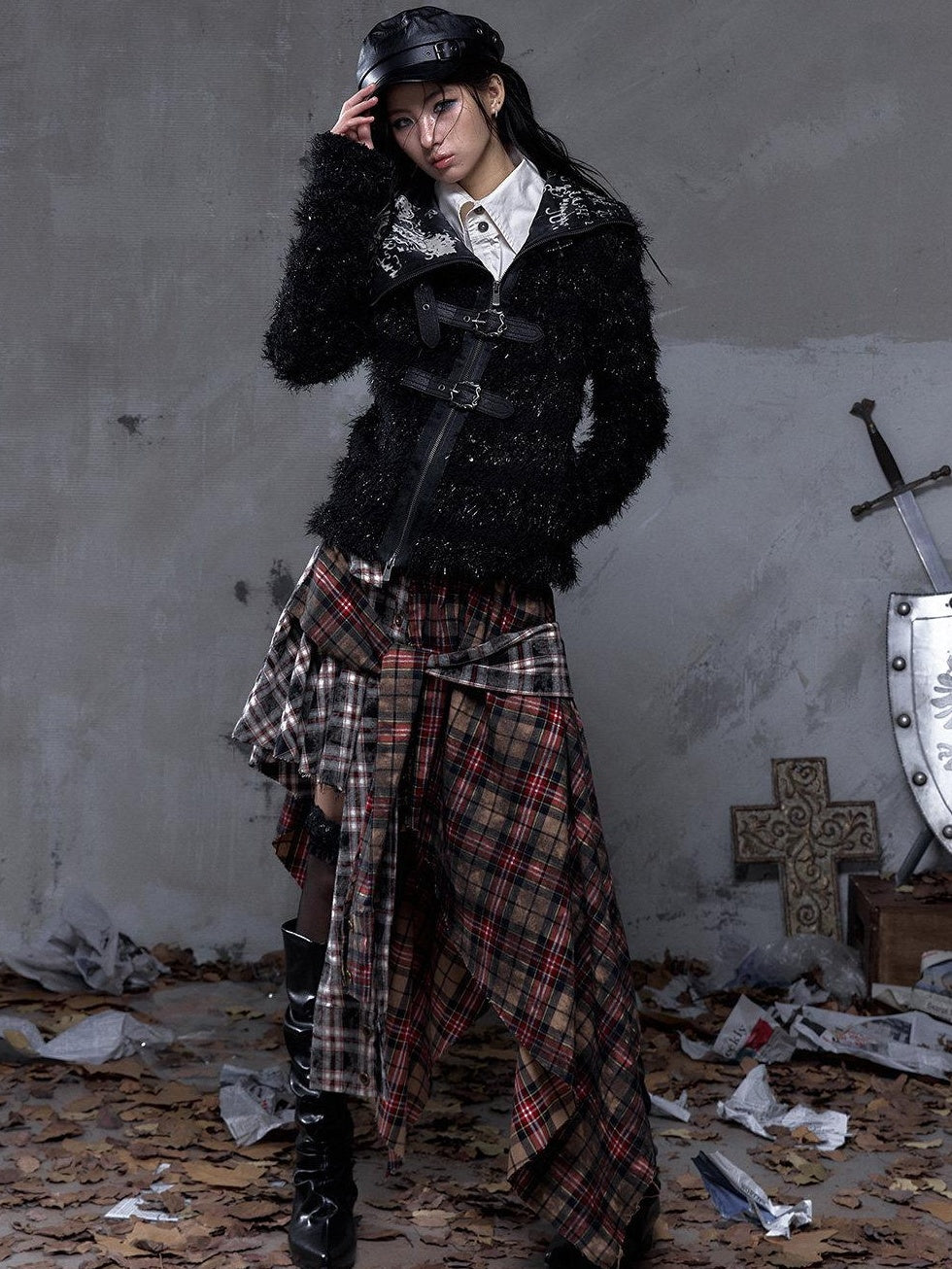 NO ROMANCE Edgy Patchwork Asymmetric Slim Mid Waist Women Citywalk Midi Skirts
