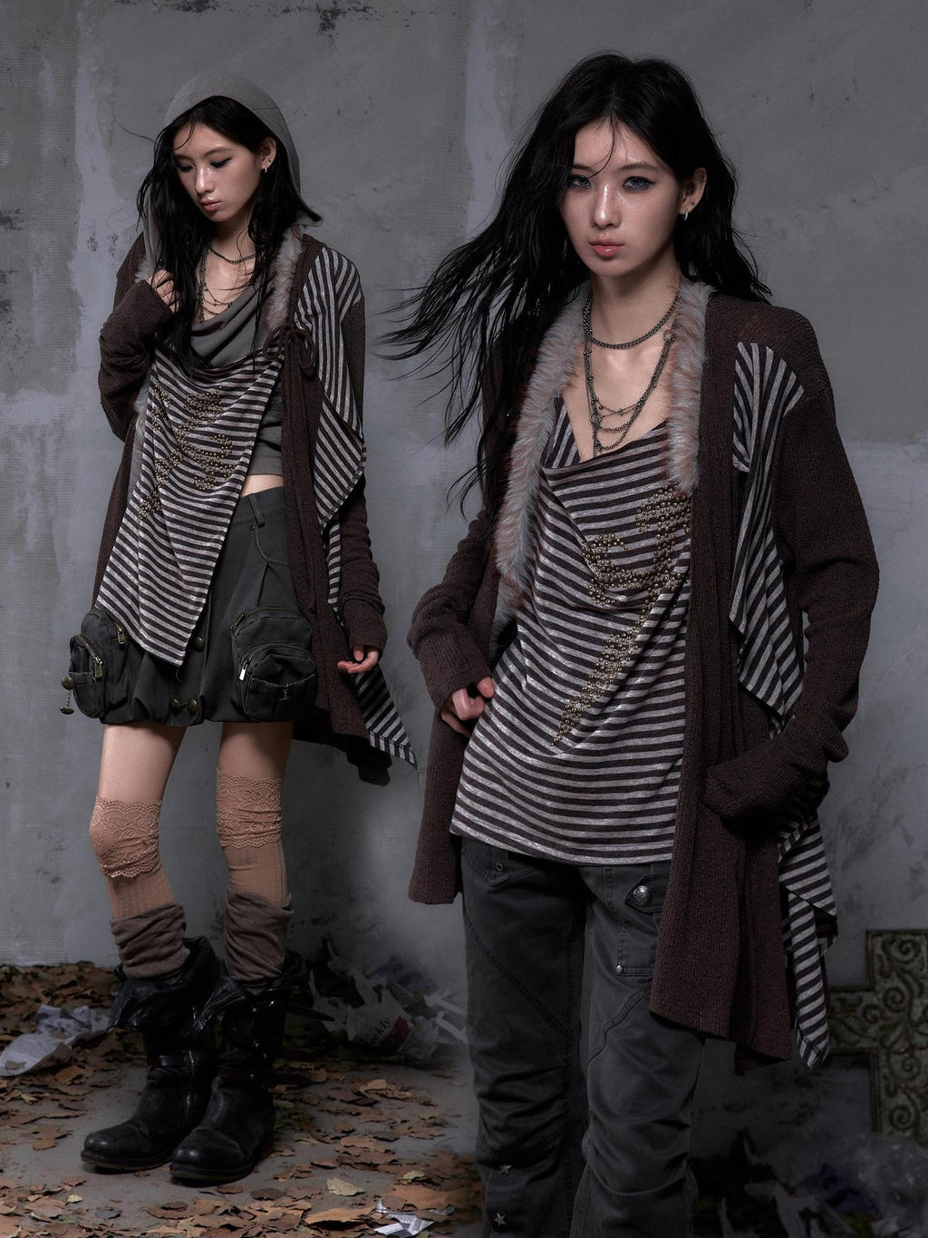 NO ROMANCE Cozy Soft V-neck Vintage Loose Striped For Women Knitwear Cardigans