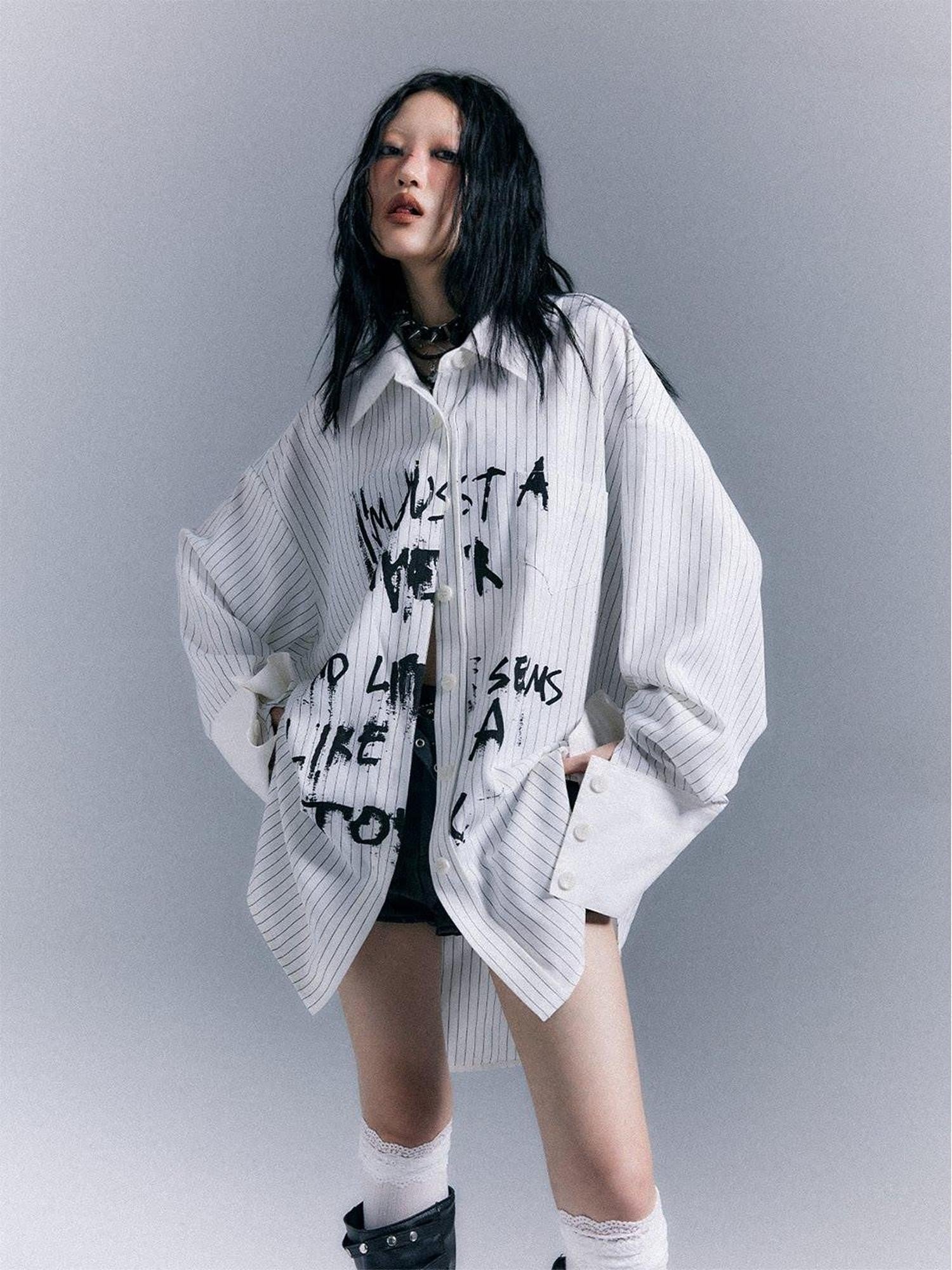 Frustration Garden Original Loose Fit Asymmetric Button Print Pocket Unisex Long Sleeve Shirts