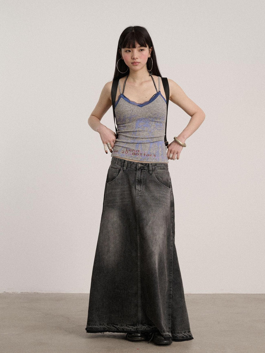 Achihara Letter Print Strappy V-neck Slim Fit Women'S Polyester Lace Camisoles