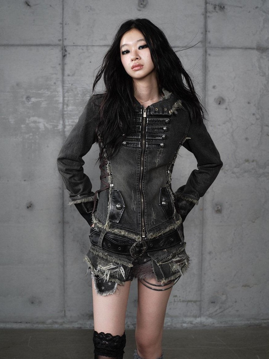 NO ROMANCE Regal Slim Fit Detachable Hood Women 100 Percent Cotton Denim Jackets