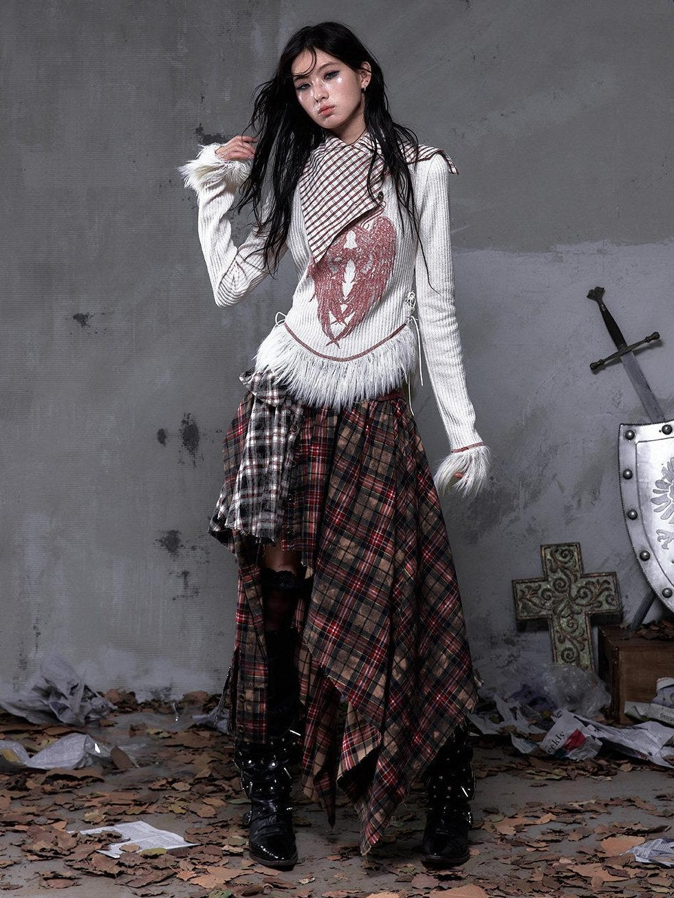 NO ROMANCE Vintage Slim Fit Printed Polo Collar Women Casual Red White Long Sleeve T-Shirts