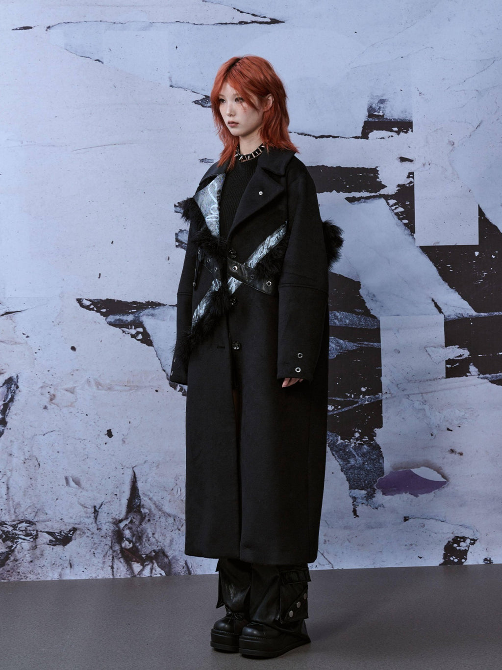 Frustration Garden Punk Street Straight Long Blazer Collar Patchwork Asymmetrical Youth Wool Coats