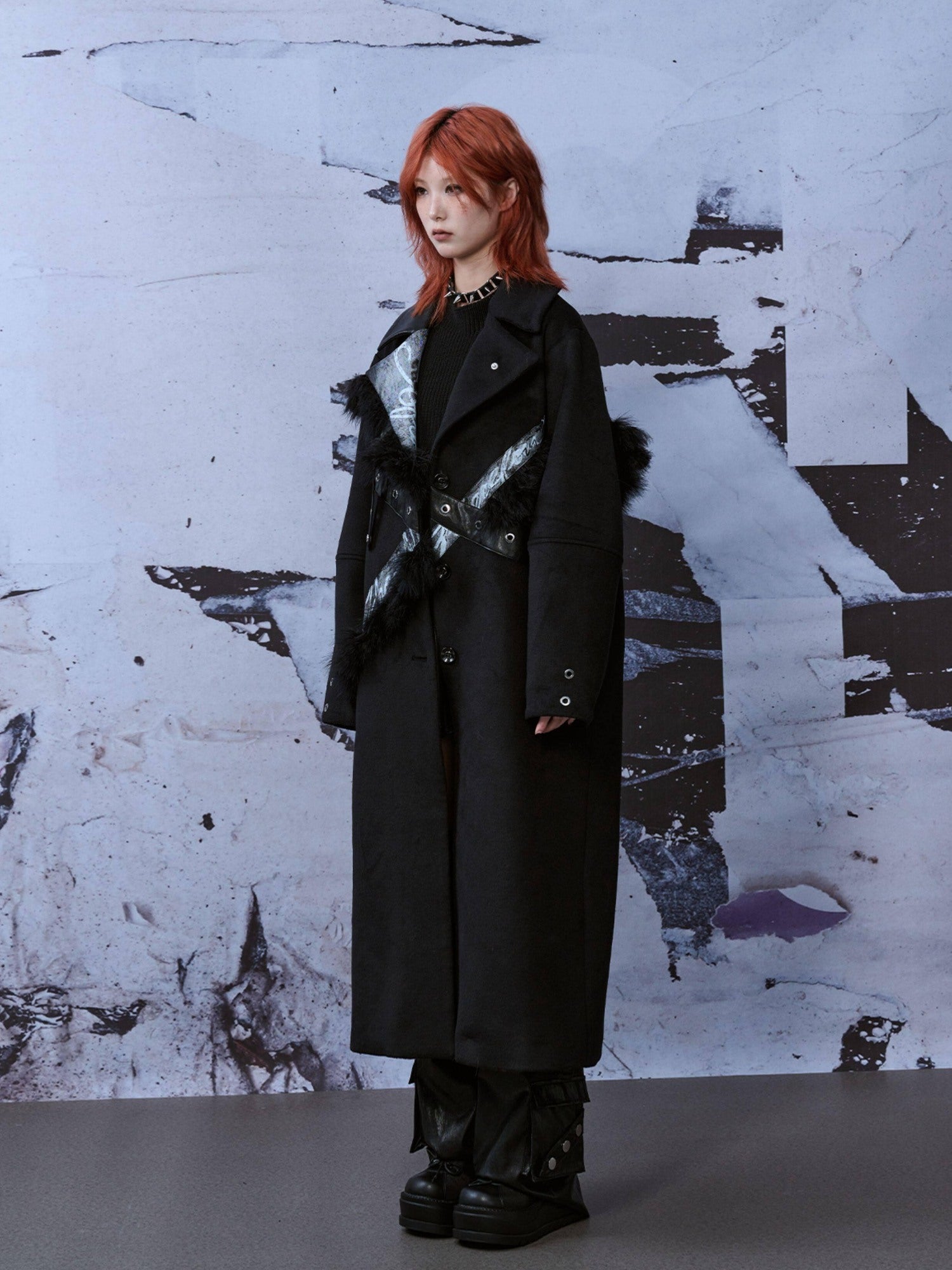 Frustration Garden Punk Street Straight Long Blazer Collar Patchwork Asymmetrical Youth Wool Coats