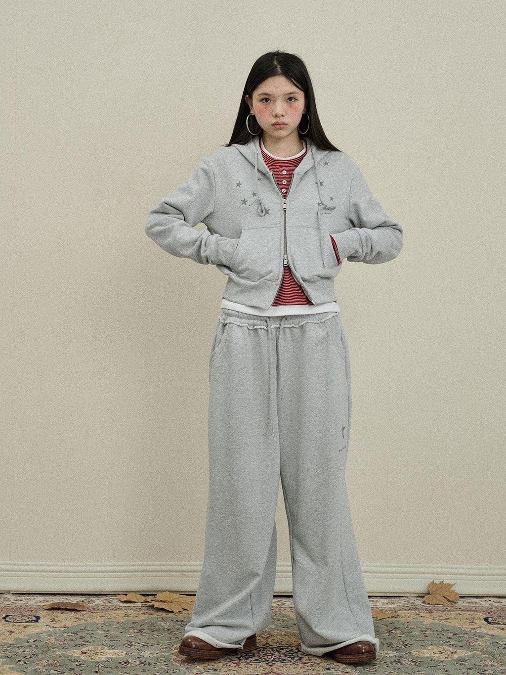 Achihara Star Print Relaxed Wide Leg Natural Waist Women'S Cotton Sweatpants