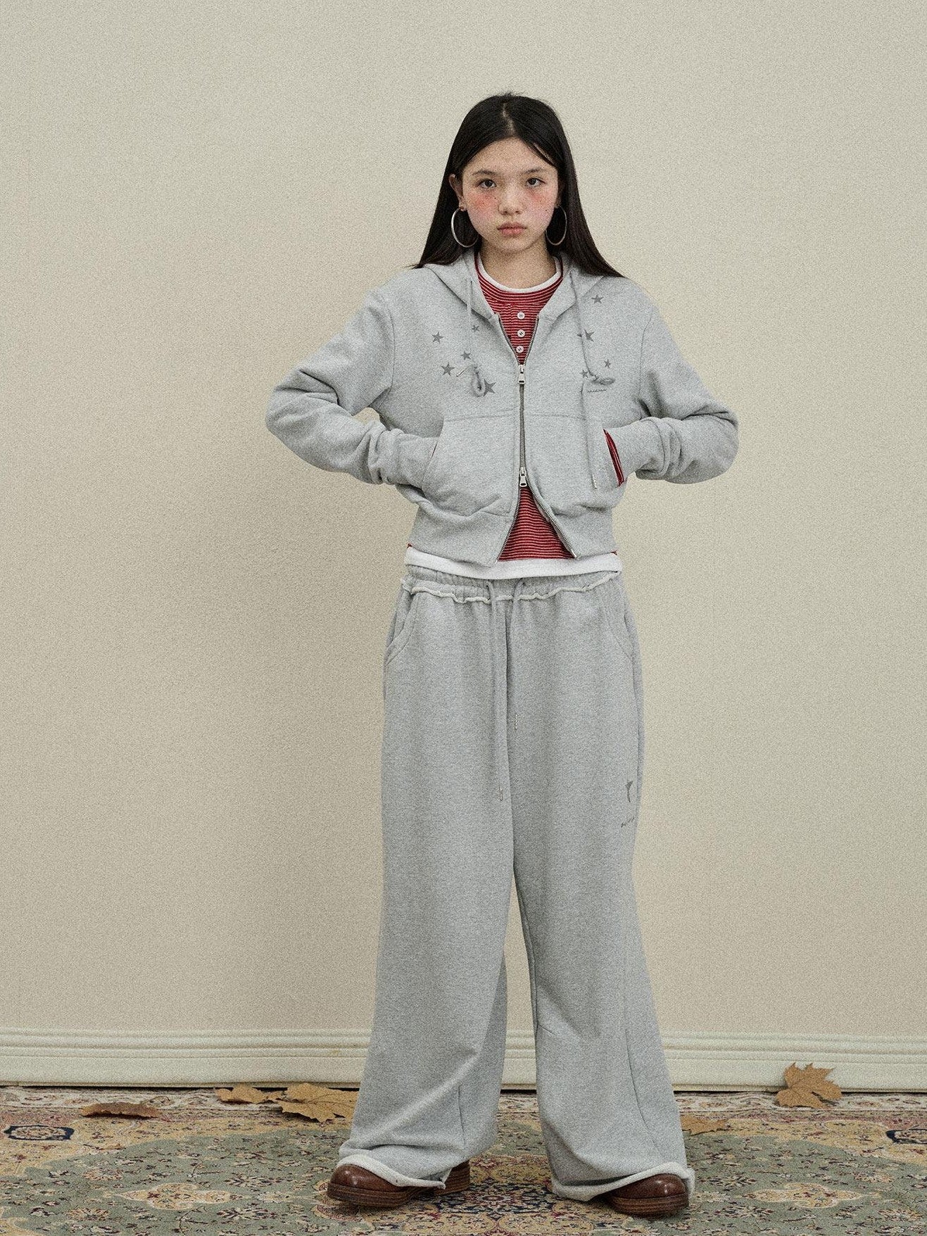 Achihara Star Print Relaxed Wide Leg Natural Waist Women'S Cotton Sweatpants