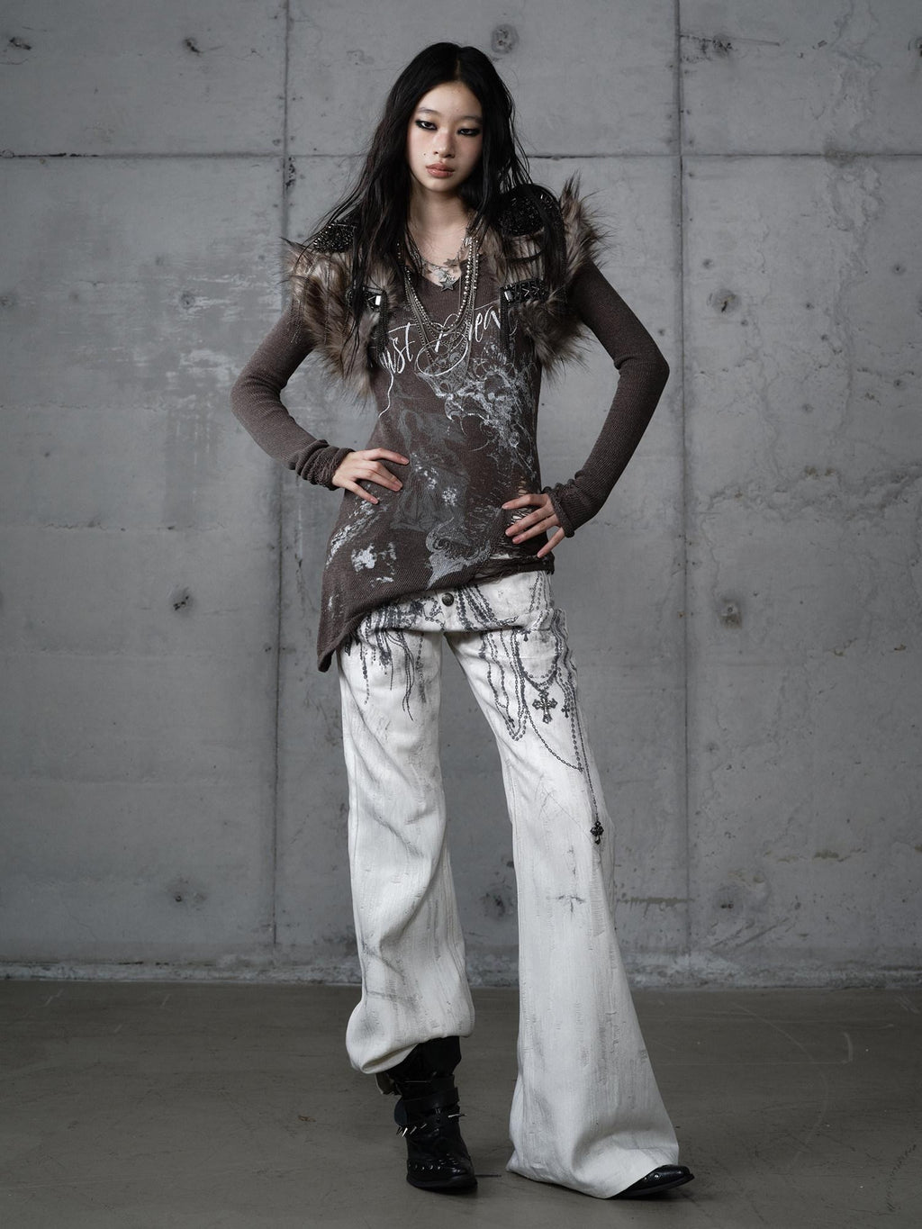 NO ROMANCE Soft Slim Punk V-neck Reversible Distressed Polyester Women Long Sleeve T-Shirts