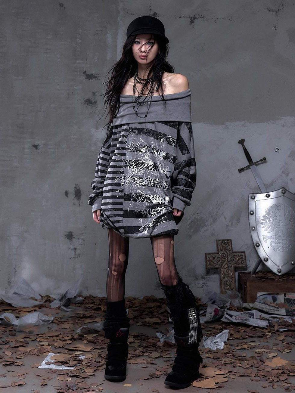 NO ROMANCE Stretch Viscose Printed Relaxed Loose Longsleeve Women Party Casual Mini Dresses