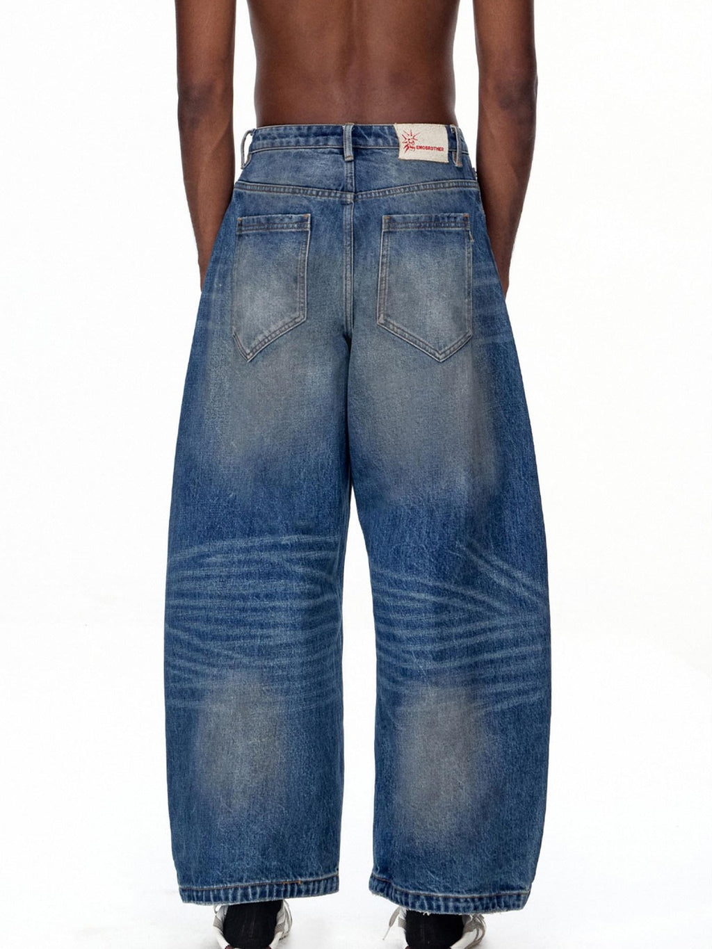 EMOBROTHER Distressed Washed Mid High Waist 100% Cotton Casual Blue Wide-Leg Jeans